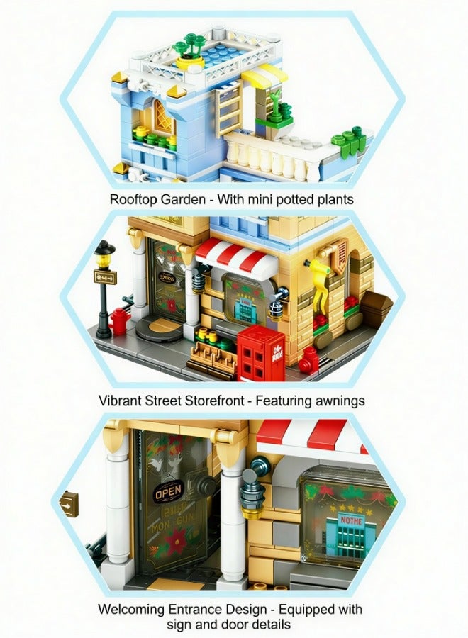 713 قطعة من مكعبات بناء فندق القلعة ثلاثية الأبعاد، فكرة هدية لعيد الفطر ورمضان، نموذج لعبة بناء تعليمية في مجال العلوم والتكنولوجيا والهندسة والرياضيات، مجموعة بناء إبداعية بمناظر الشوارع للأطفال والهواة - Image 4